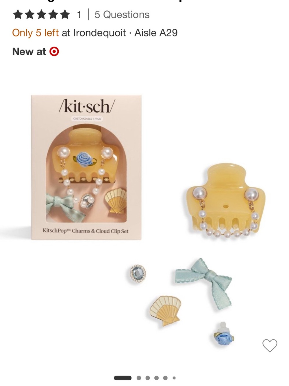 Kitsch Yellow Pearl Charm Cloud Clip Set